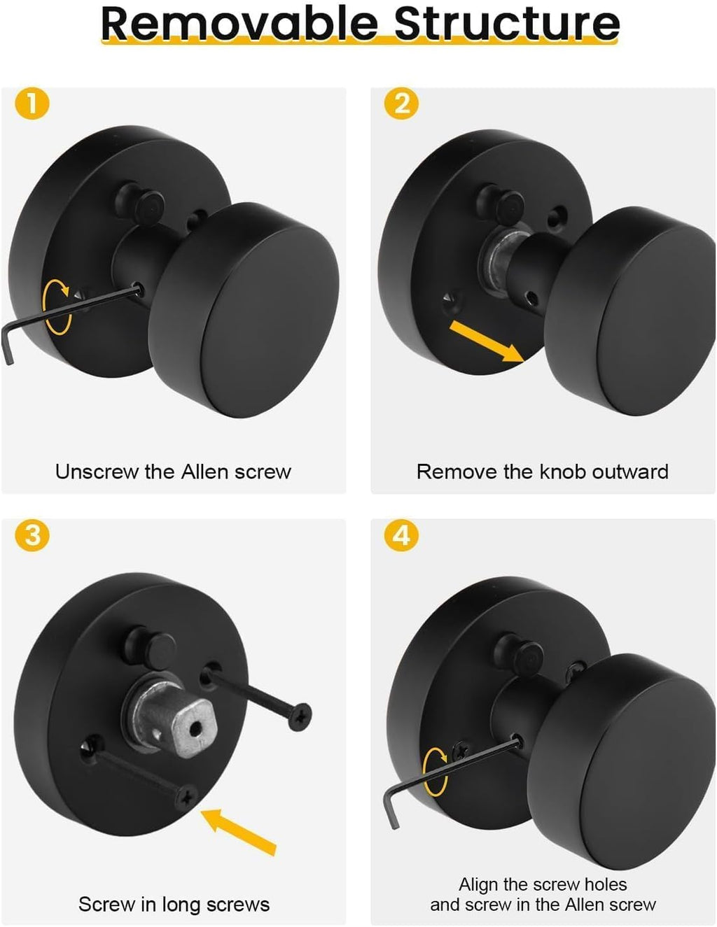 Goldenwarm Black Door Knobs Interior, Zinc Alloy Matte Black Privacy Door Knob, Interior Door Knobs for Bathroom, Bedroom Door Knob, Heavy Duty Round Ball (5 Pack)