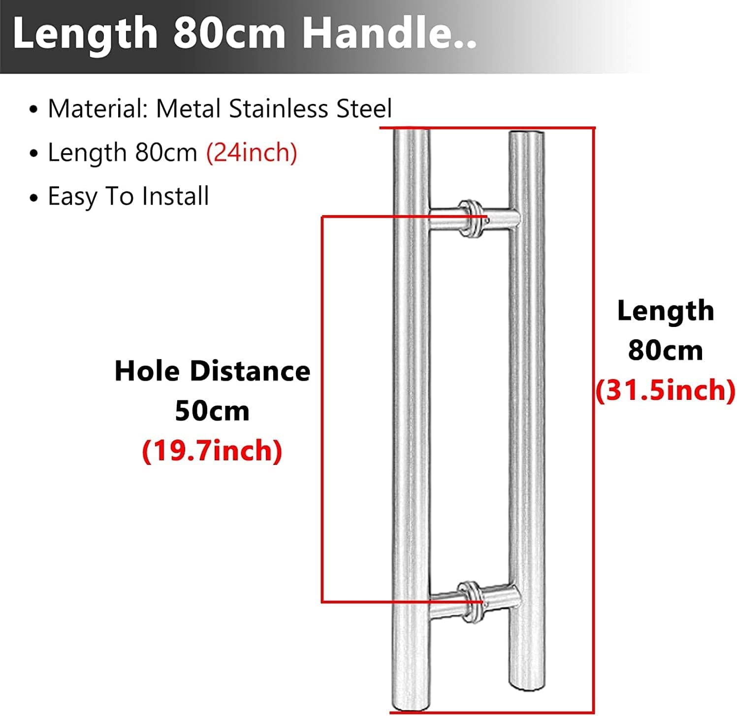 Door Pull Handle Round H Type,Indoor Outdoor Barn Door Handles Brushed Nickel Sliding Door with Screws, Rose Gold-Length 80cm(31.5inch)