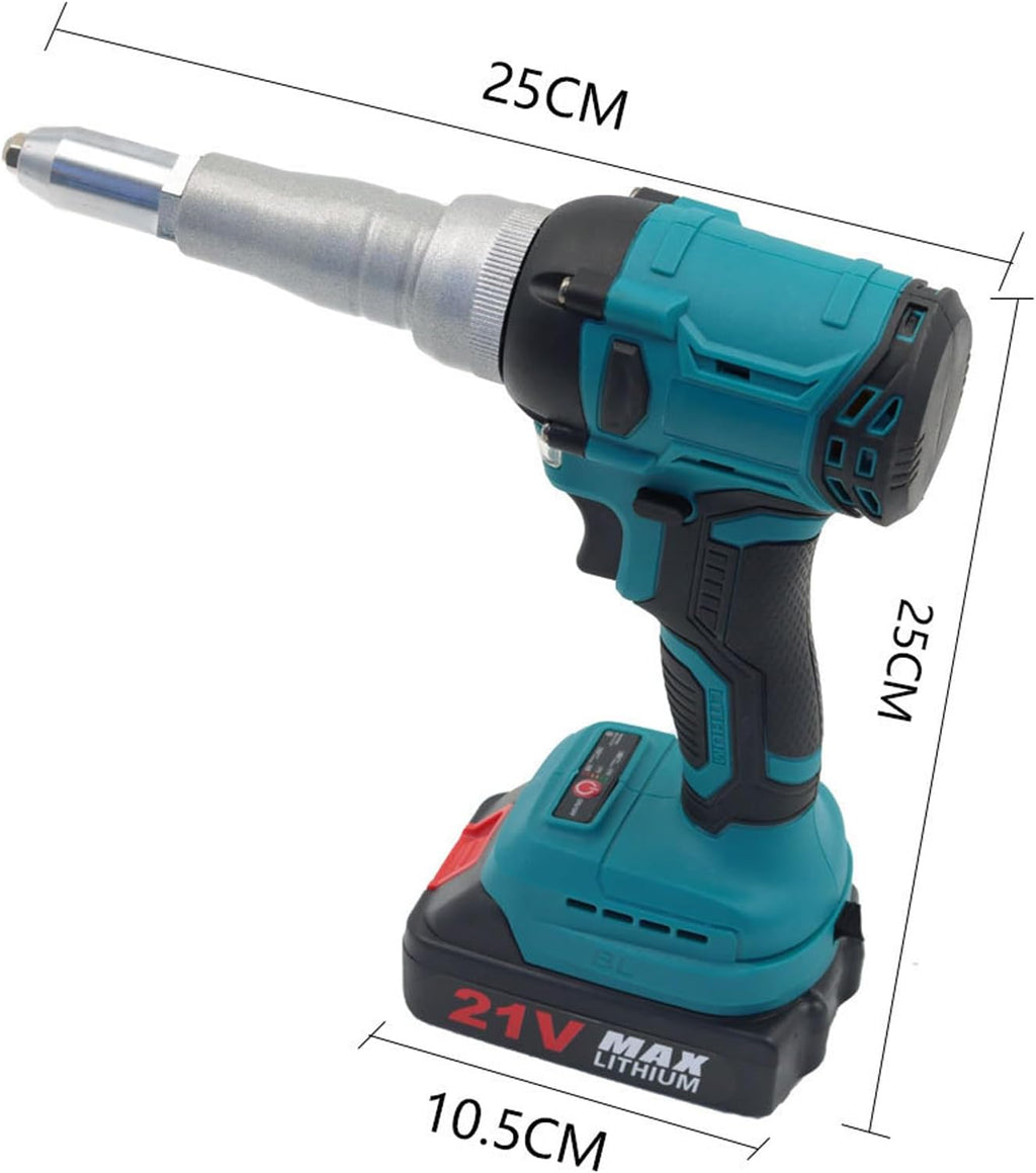 21V Rechargeable Riveting Gun, Automatic Electric Rivet Gun Tool Brushless Pop Rivet Gun Kit, Household Portable Lithium Battery Stainless Steel Industrial Fully Automatic Riveting Gun