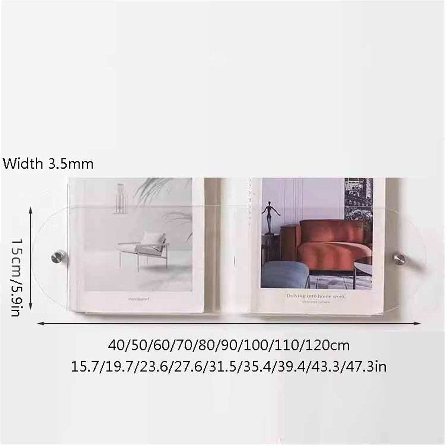 Wall Shelves, Acrylic Floating Wall Shelf, Wall Mounted Bookshelf Bathroom Storage Rack Display Storage Box with Rounded Corners (Color : Clear, Size : 110cm/43.3in)
