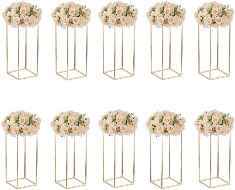 Gold Metal Cube Vase Stand for Wedding Centerpieces, 23.6in Tall, 10 Pcs