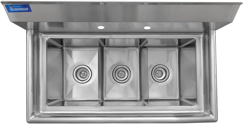 36' 3 Compartment Stainless Steel Utility Sink – Bowl Size 10' x 14' x 10' | NSF Certified Commercial Kitchen Prep Sink