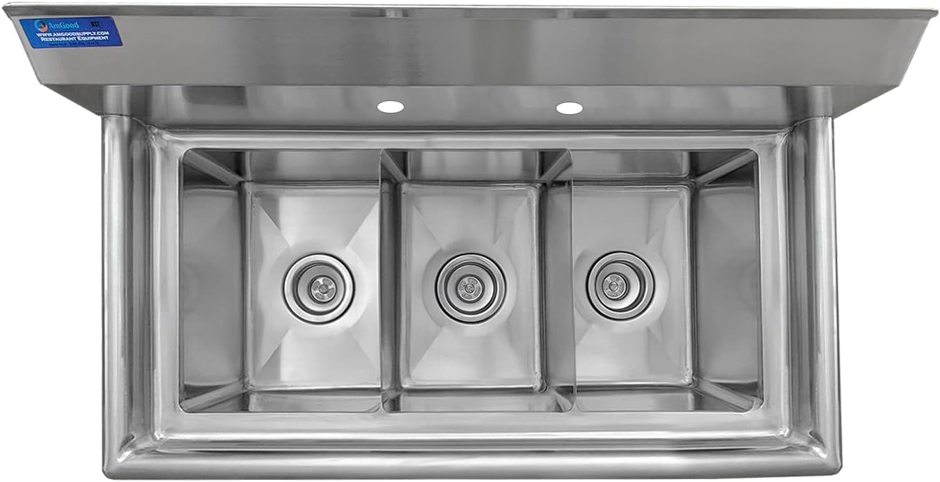 36' 3 Compartment Stainless Steel Utility Sink – Bowl Size 10' x 14' x 10' | NSF Certified Commercial Kitchen Prep Sink