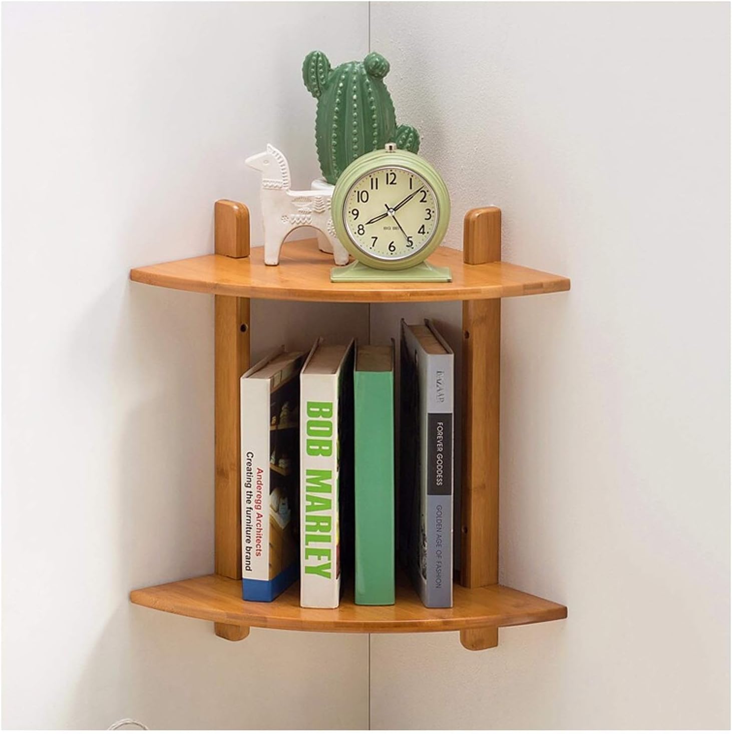 Bookshelf 2-Tier Wall Mount Corner Shelves Wall Mounted Open Book Shelf Space Saving Decorative Shelves for Home and Office Space for Bedroom Living Room and Home Office (Color : Natural)