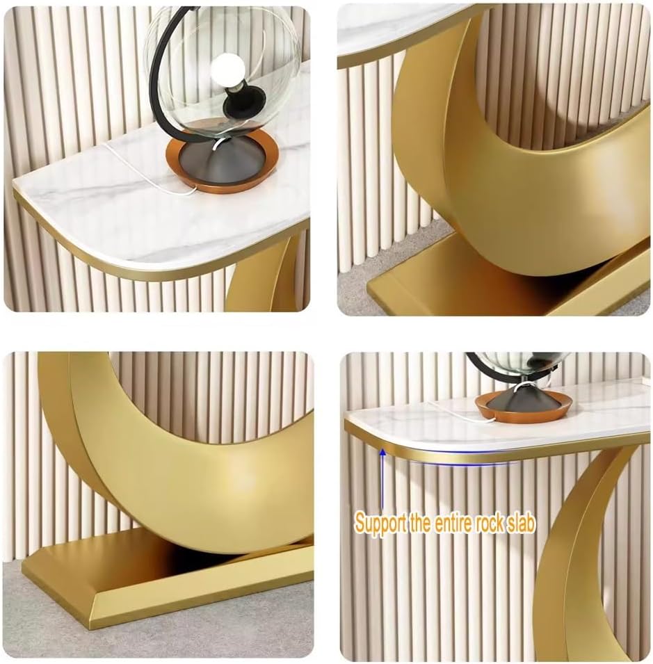 GRRICEPL Console Table with Circle Base, Slate Side Table, Living Room Sofa Side Table, Metal Frame Bedroom Bedside Table(Gold-B,150X30X80 CM)