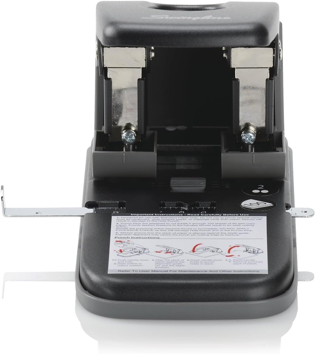 Swingline 2 Hole Punch, Hole Puncher, High Capacity, 100 Sheet Punch Capacity, Fixed Centers, Black (74190)