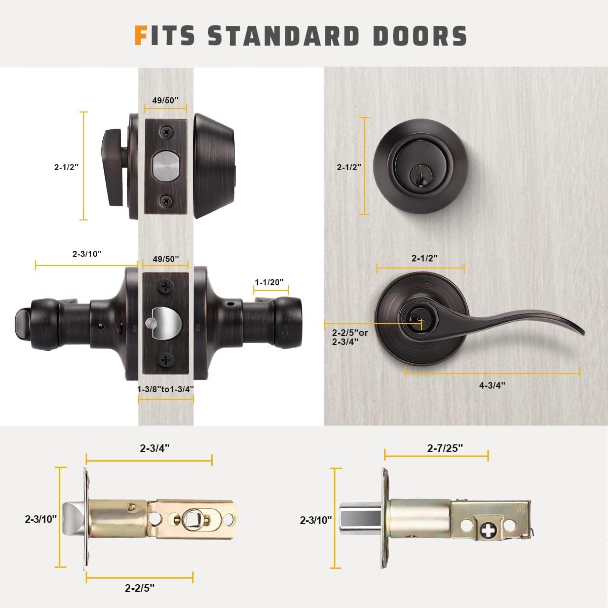 KNOBWELL 3 Pack Entrance Lever Door Handle Exterior Door Handle Single Cylinder deadbolt Set Keyed Alike Combo Locking Door Lever, Oil Rubbed Bronze