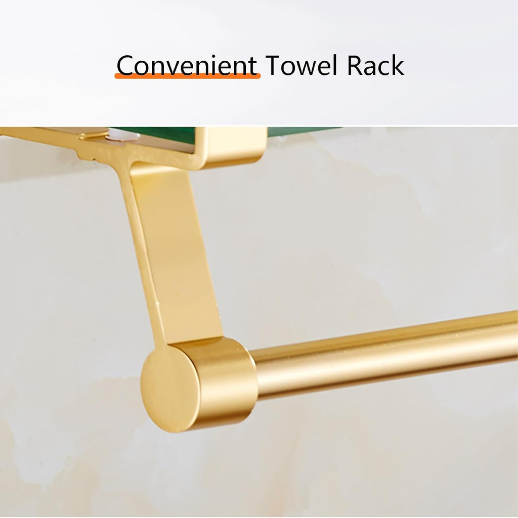 Bathroom Shelf with Hand Towel Bar Wall Mounted Tempered Glass Shower Storage European Retro Floating Shelf for Kitchen Drill Free Shower Caddy Silver 20in (Silver 24in)