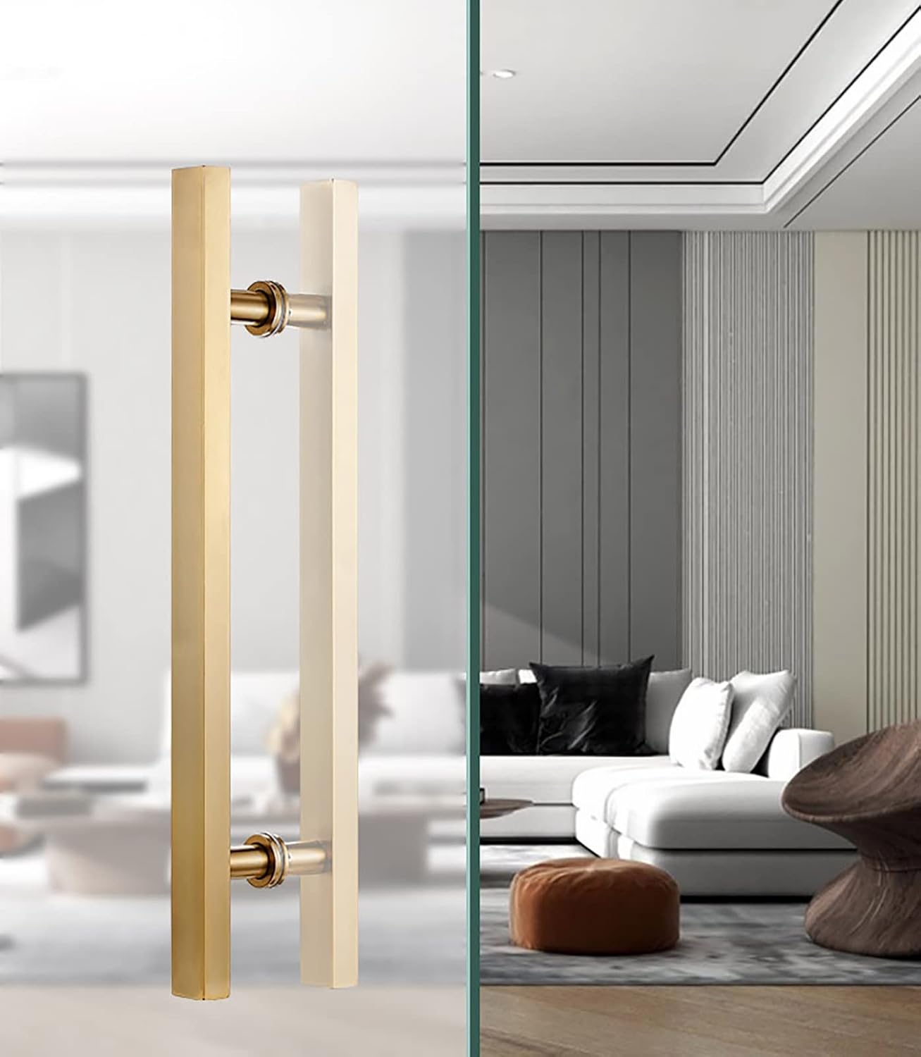 Door Pull Modern Sliding Door Handles Set,Double Sided Barn Doors Shower Door Wood Gate Push Bar with Screws (Gold 60cm/24inch) (Gold 50cm/20inch)