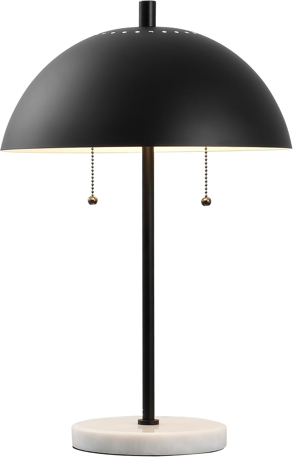 JONATHAN Y 20.7' Black/White Marble 2-Light LED Table Lamp for Modern Bedside Decor, Glam Desk Lamp, Gold Metal Dome Shade, Pull Chain Switch, Bulbs Included (JYL1071B)