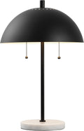 JONATHAN Y 20.7' Black/White Marble 2-Light LED Table Lamp for Modern Bedside Decor, Glam Desk Lamp, Gold Metal Dome Shade, Pull Chain Switch, Bulbs Included (JYL1071B)