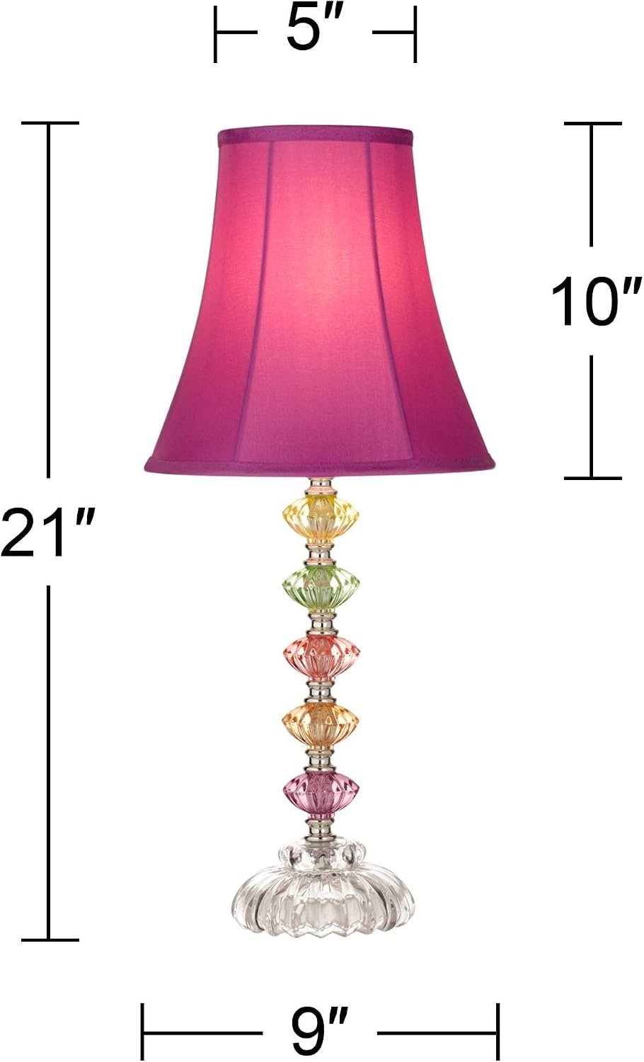 360 Lighting Bohemian Traditional Chic Style Accent Table Lamps 21' High Set of 2 Multi Colored Stacked Glass Deep Pink Bell Shade Decor for Kids Girls Room Bedroom Bedside House Nightstand