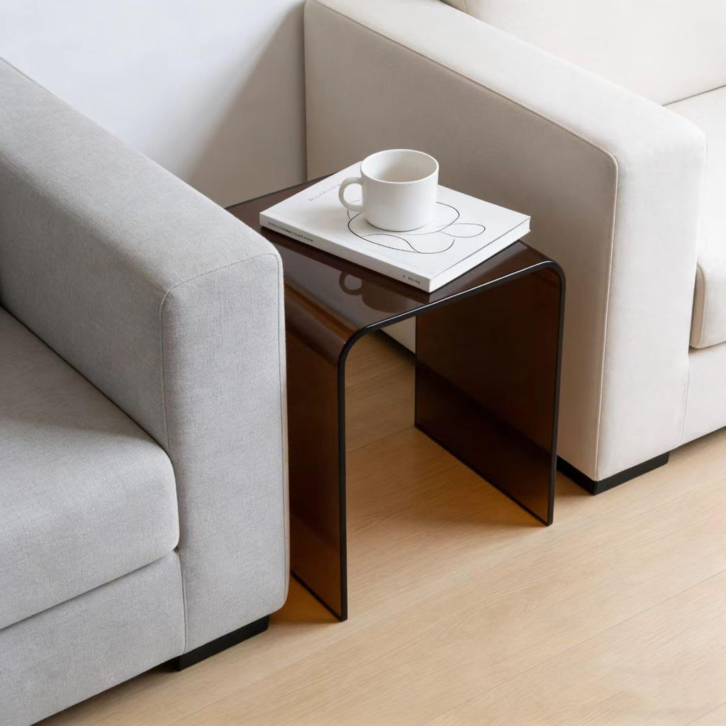 Clear Acrylic End Table with Rounded Edges,18' H Small Side Table,Acrylic Side Table for Living Room, Night Stands for Bedrooms,Modern Occasional Tables (12' D x 16' W x 18' H) (Black Brown)