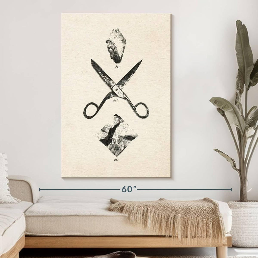 ElephantStock - Rock Scissors Paper Vintage Wall Art - Vertical Canvas Wall Art - Home Office Wall Decor - Drawing Game Canvas Art - Black And Gray Decor by Daniel Coulmann - 34' x 51'