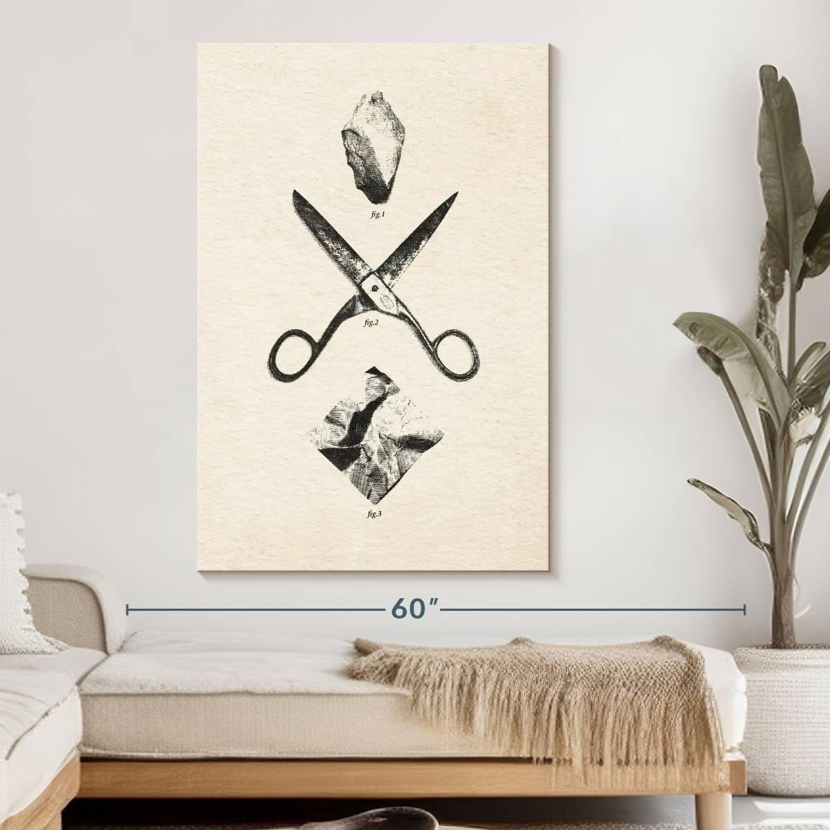 ElephantStock - Rock Scissors Paper Vintage Wall Art - Vertical Canvas Wall Art - Home Office Wall Decor - Drawing Game Canvas Art - Black And Gray Decor by Daniel Coulmann - 34' x 51'