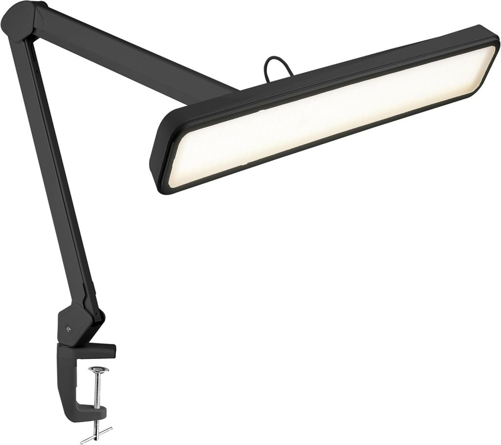 Neatfi XL 2,500 Lumens 30W LED Task Lamp with Clamp | 324 SMD LEDs | CCT | 5 Light Modes | 3000K–6000K | Dimmable | Adjustable Arm with Clamp | Desk Light for Home (Black, 22-Inch Wide Shade)