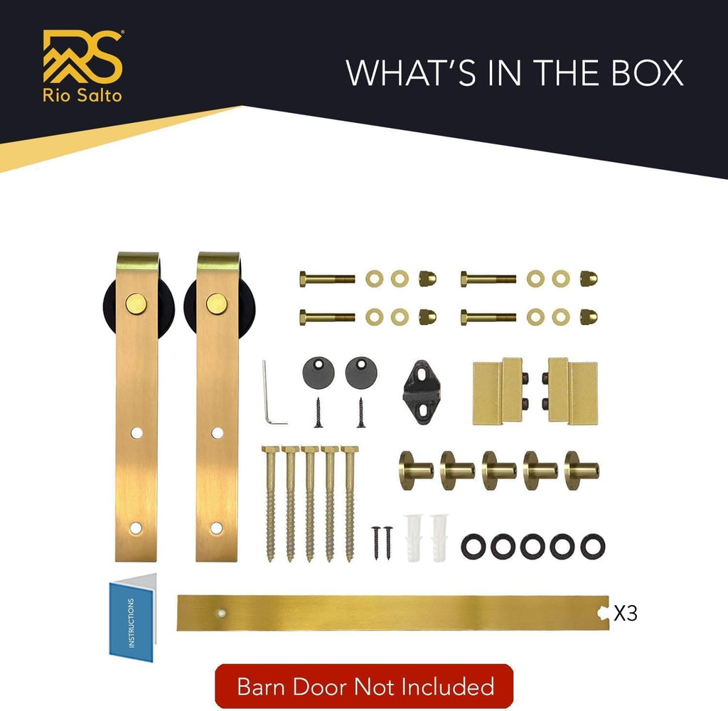 Rio Salto Gold Barn Door Hardware Kit Length 4ft 11in or 59' Sliding Door Hardware Modern Interior Gold Barn Brushed Brass Luxury Panel Hardware - 4ft 11in - NO Door