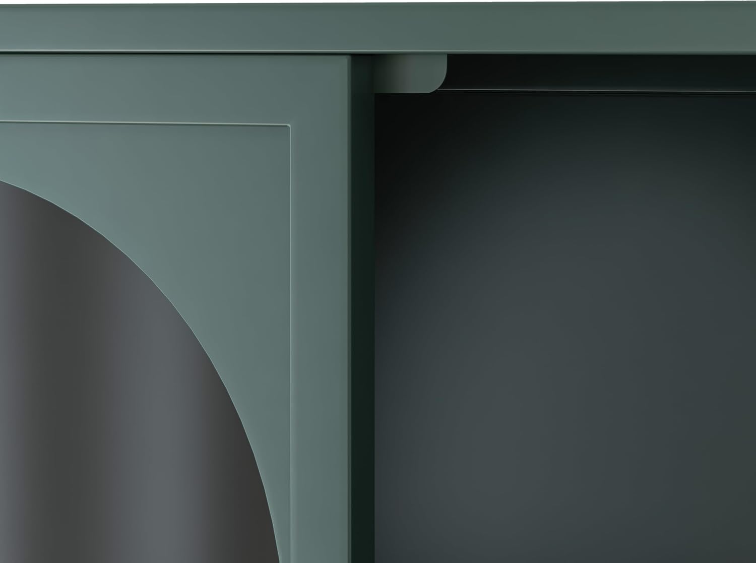 Retro Style Tempering Glass Door Wall Cabinet with Detachable Shelves and Open Shelves，for Office Dining Room,Living Room, Kitchen and Bathroom Dark Green