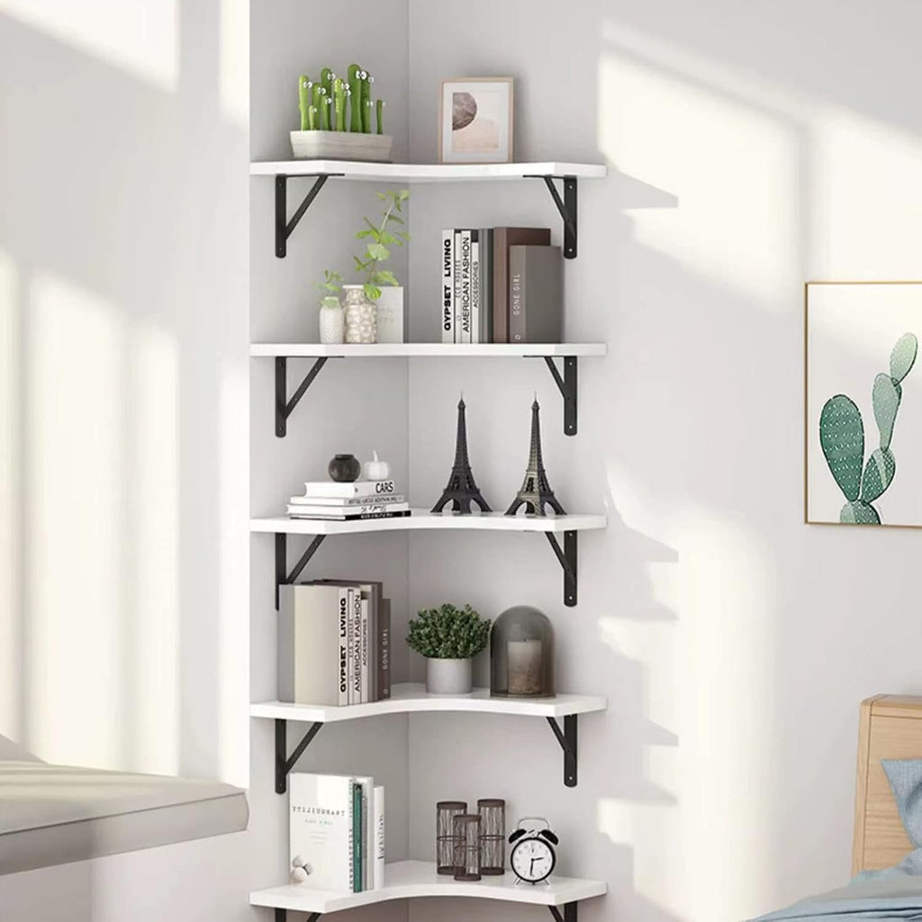 Floating Corner Bookshelf Wall Mounted Wood Shelf for Bedroom Living Room Office Bathroom Light Walnut 1 Tier Space Saving Storage Solution