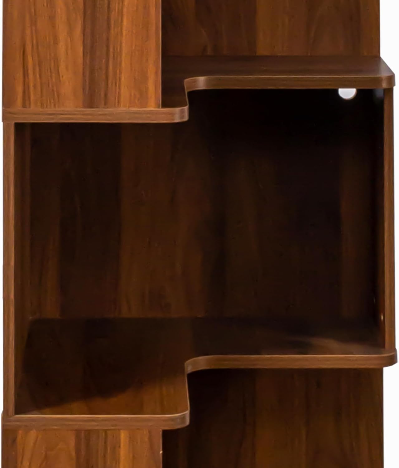 5-Tier Corner Bookshelf, L-Shaped Wood Corner Shelf with LED Lights and Baffle, Farmehouse Bookcase for Home Office Living Room Apartment, Walnut