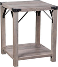 Flash Furniture Wyatt Modern Farmhouse 2 Tier Side Table - Gray Wash Engineered Wood Frame - Black Metal Crisscross Side Braces and Corner Accents