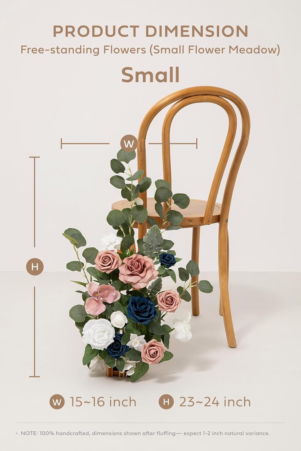 Ling's moment 17.5' Tall Standing Artificial Flowers Arrangements 4 pcs Wedding Aisle Runner Chair Decorations Dusty Rose Navy Centerpieces for Ceremony Reception Rose Floral Party Outdoor