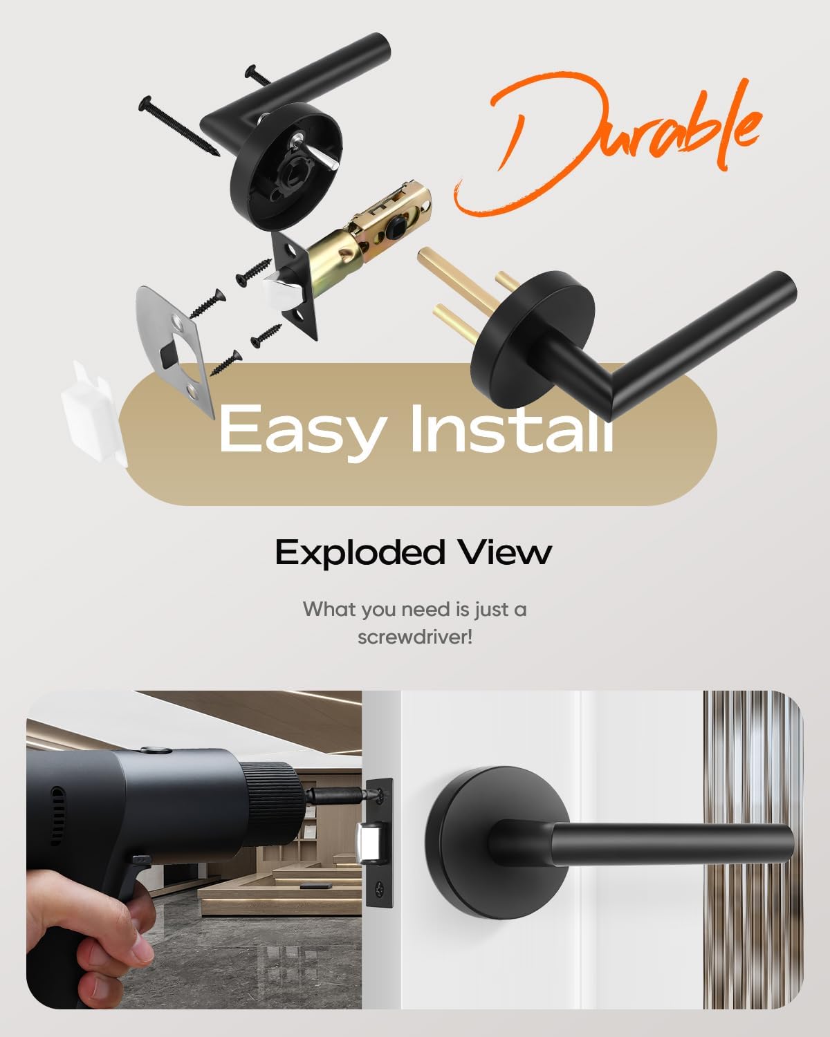 Leydebong 6 Pack Matte Black Door Handles Interior Passage Door Knob Lever, Interior Door Handles Matte Black for Closet, Nonlockable Hallway Closet Door Handle