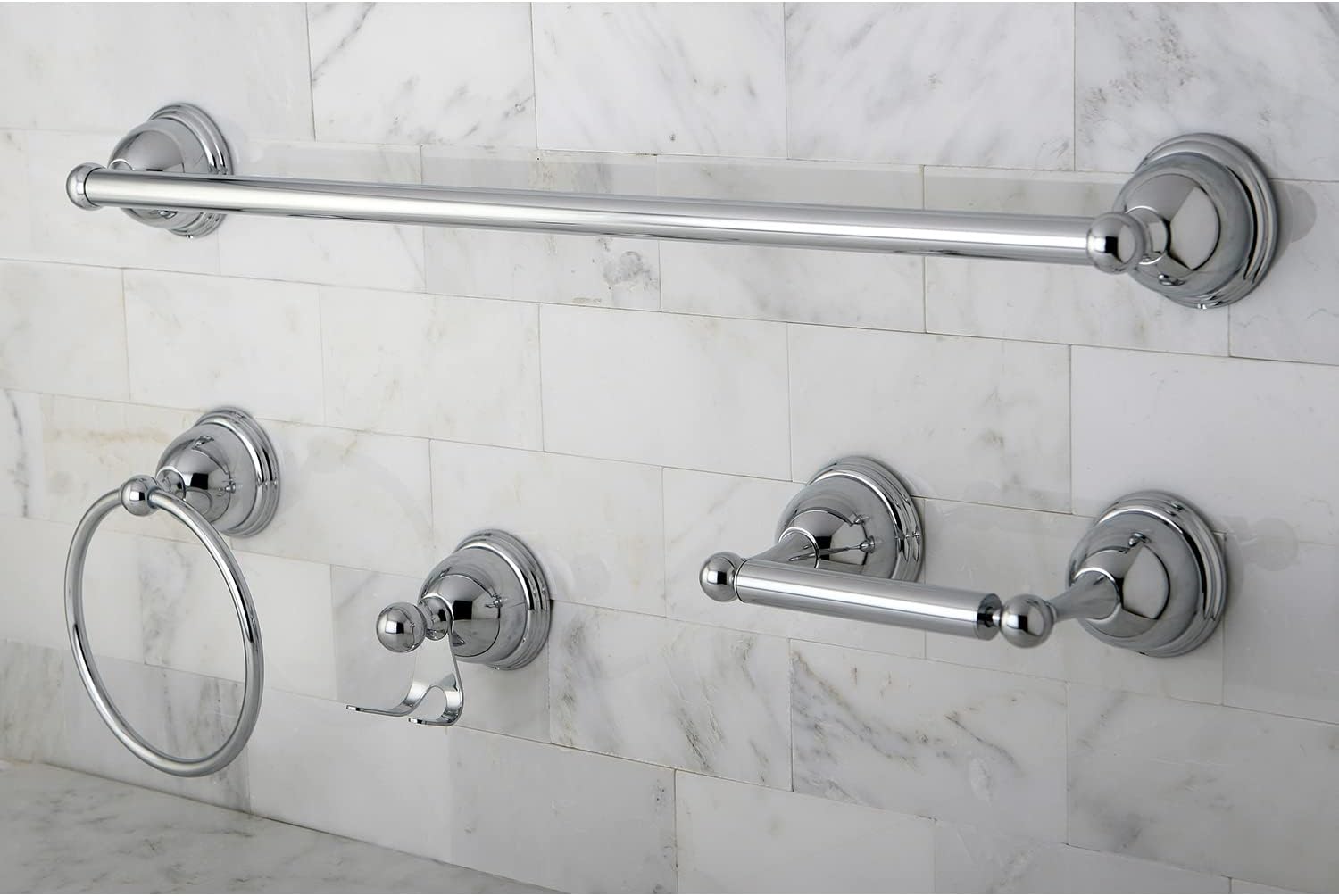 Kingston Brass BAK3961478C Restoration 4-Piece 24-Inch Towel Bar Bathroom Accessory Set in Polished Chrome