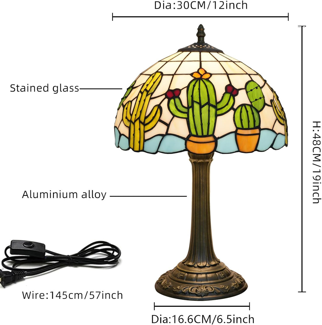 Tiffany Stained Glass Table Lamp Creative Cactus Style Unique Gift for Nature Enthusiasts Bedroom Bedlight Living Room Dining Room Office Desk Home Decor Table Lamp Atmosphere Light