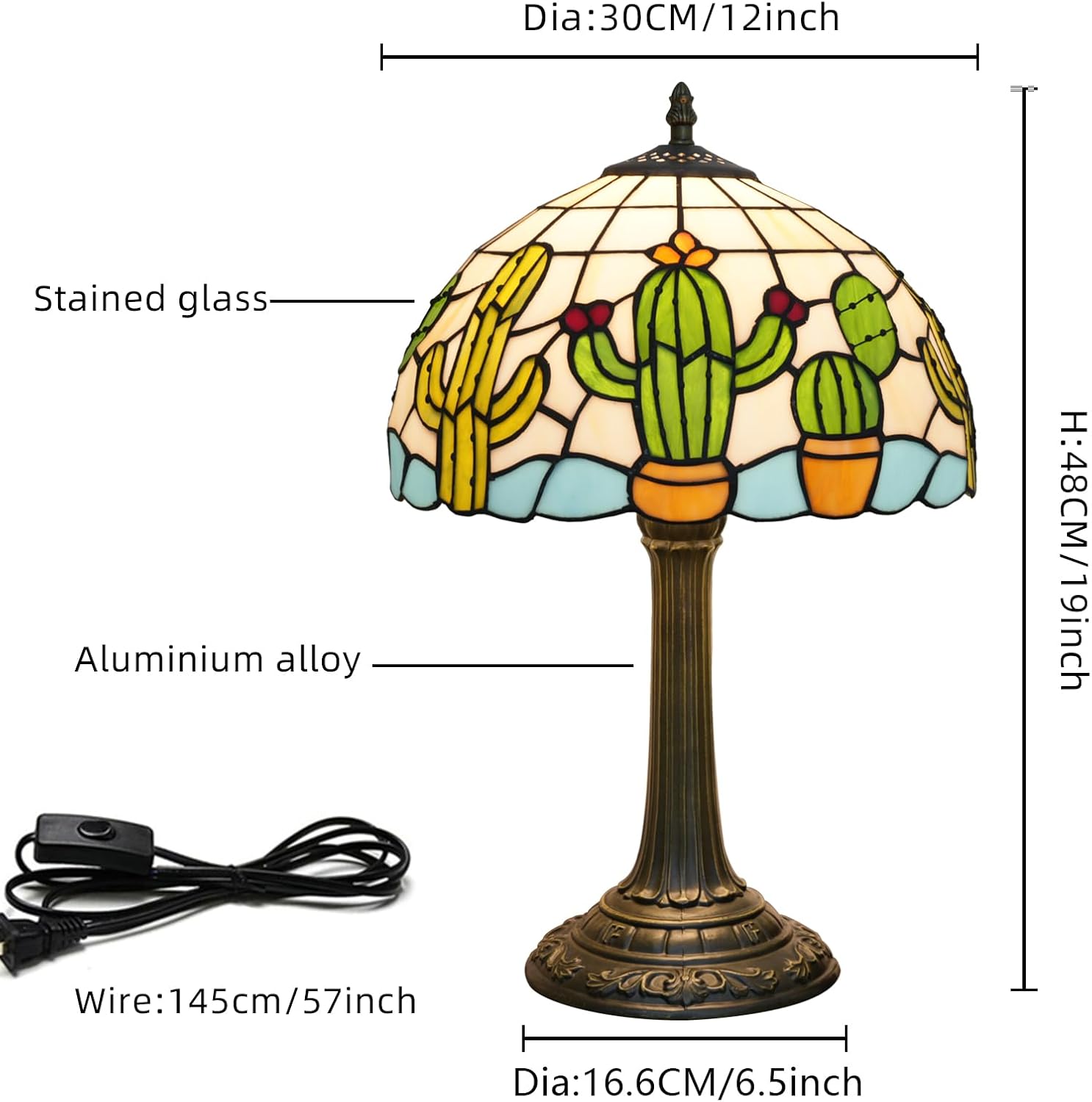 Tiffany Stained Glass Table Lamp Creative Cactus Style Unique Gift for Nature Enthusiasts Bedroom Bedlight Living Room Dining Room Office Desk Home Decor Table Lamp Atmosphere Light