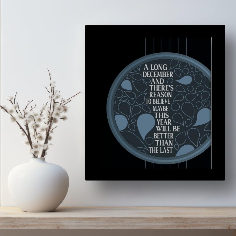 A Long December Song - Lyric Inspired Wall Art Print Home Decor - Retro Music Artwork Memorabilia Gift for Rock Music Enthusiasts (14'L x 11'W, Print with Frame)
