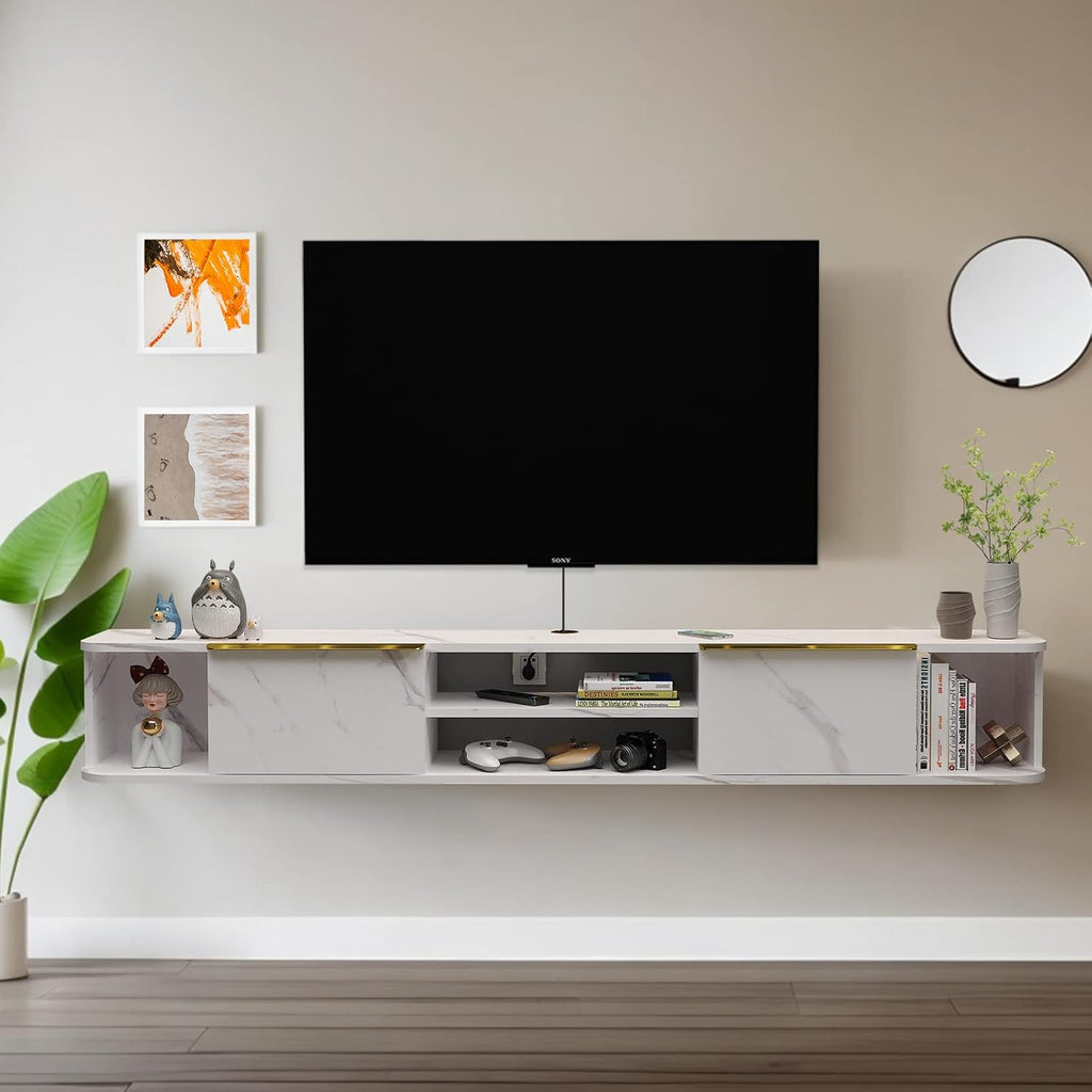Pmnianhua Floating TV Console with 2 Drawers, 78'' Wall Mount TV Shelf, Media Console for Bedroom & Living Room (White)