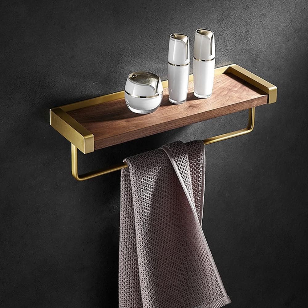 Multifunctional Shower Caddy Wood Bathroom Shelf Floating Shelves with Towel Hanger Wall Mounted Corner Shelf Cosmetics Storage Rack Kitchen Spice Rack Sturdy Durable/Shelf 40Cm (30cm With Bar )