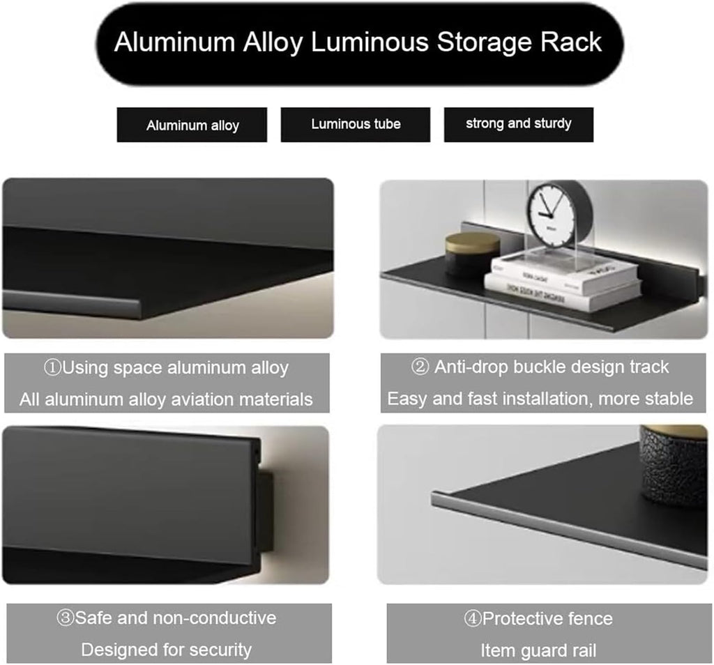 Floating Shelves Wall Mounted Light Emitting Shelves Built-in Illuminated LED Light Metal Lighted Display Stand for Living Room Office Bedroom((150x23cm)