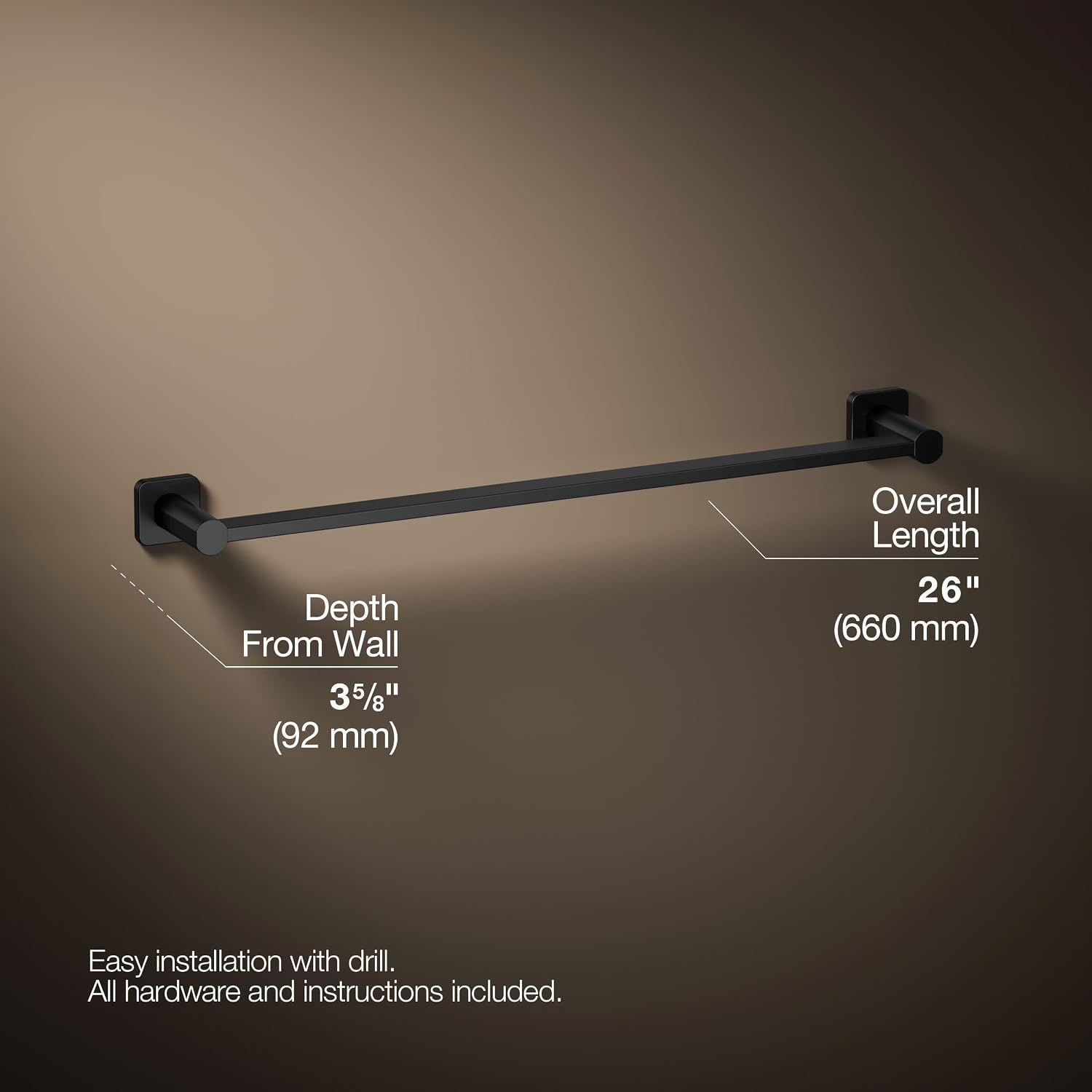 Kohler 23525-BL Parallel® 24' Towel bar, Matte Black
