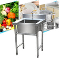 Single Bowl Sink Free Standing Stainless-Steel Kitchen Sink Set Commercial Sink for Restaurant, Bar, Laundry