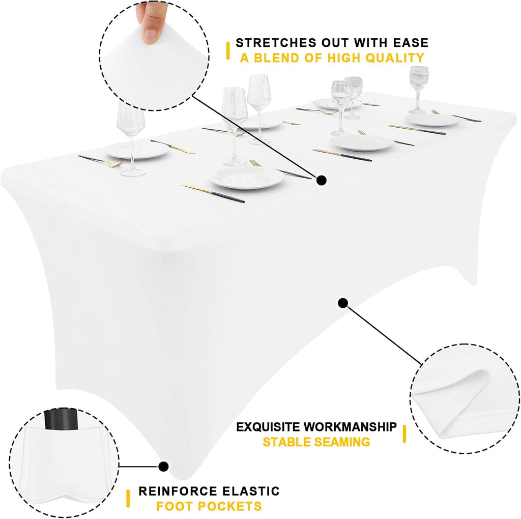 Smiry 12 Pack Spandex Table Cloth 6FT, Elastic Fitted Stretch Tablecloths, Washable and Wrinkle Free Rectangular Patio Table Cover for Outdoor, Wedding, Banquet & Parties (White, 72Lx30Wx30H Inch)