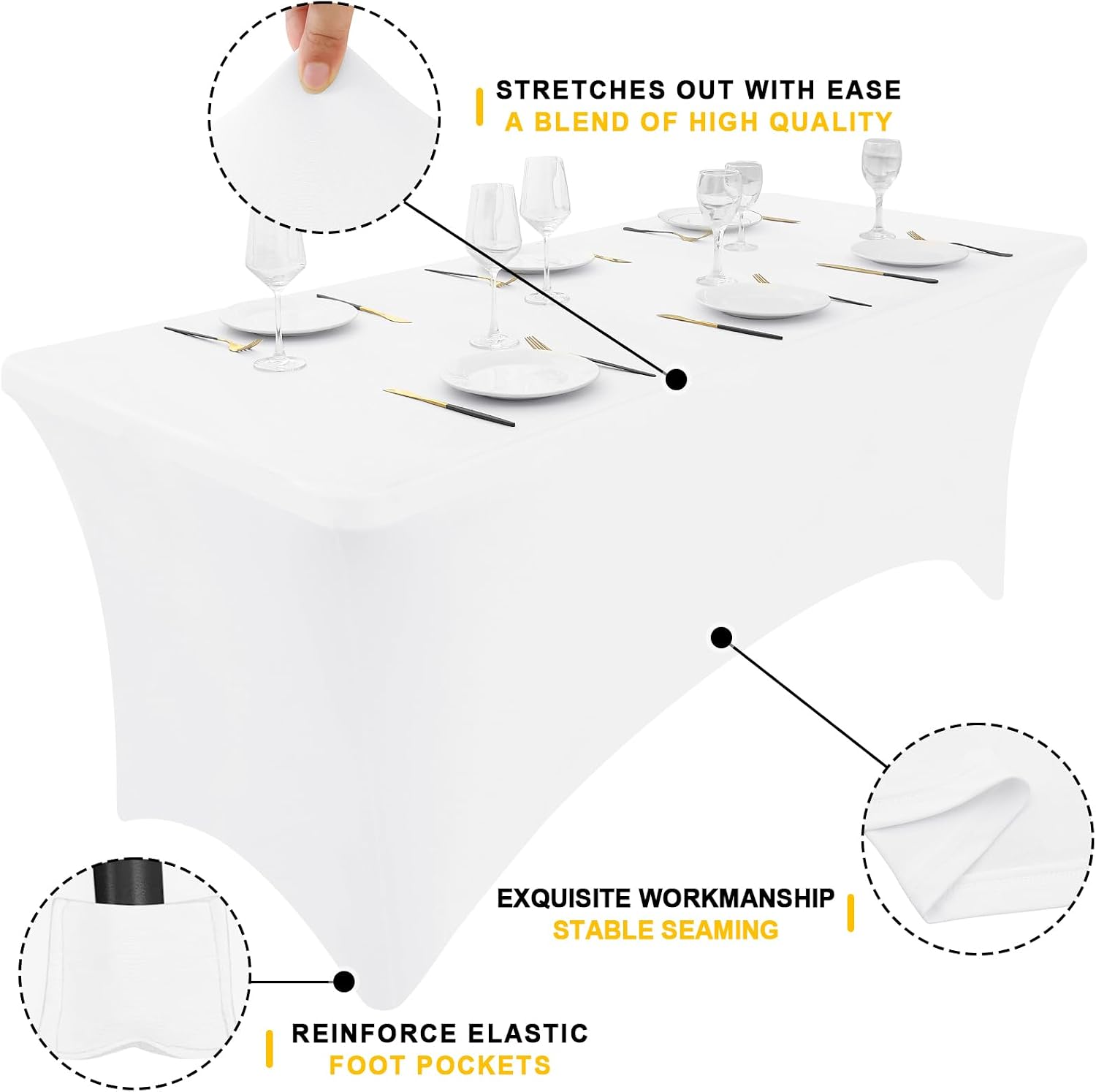Smiry 12 Pack Spandex Table Cloth 6FT, Elastic Fitted Stretch Tablecloths, Washable and Wrinkle Free Rectangular Patio Table Cover for Outdoor, Wedding, Banquet & Parties (White, 72Lx30Wx30H Inch)