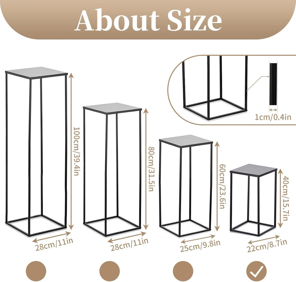 Sziqiqi Wedding Centerpieces Vase for Tables with Plates - 10 Pcs Metal Column Geometric Flower Stand 15.7in Black Flower Display Rack Decorations for T-Stage Reception Party Fiesta Event Home
