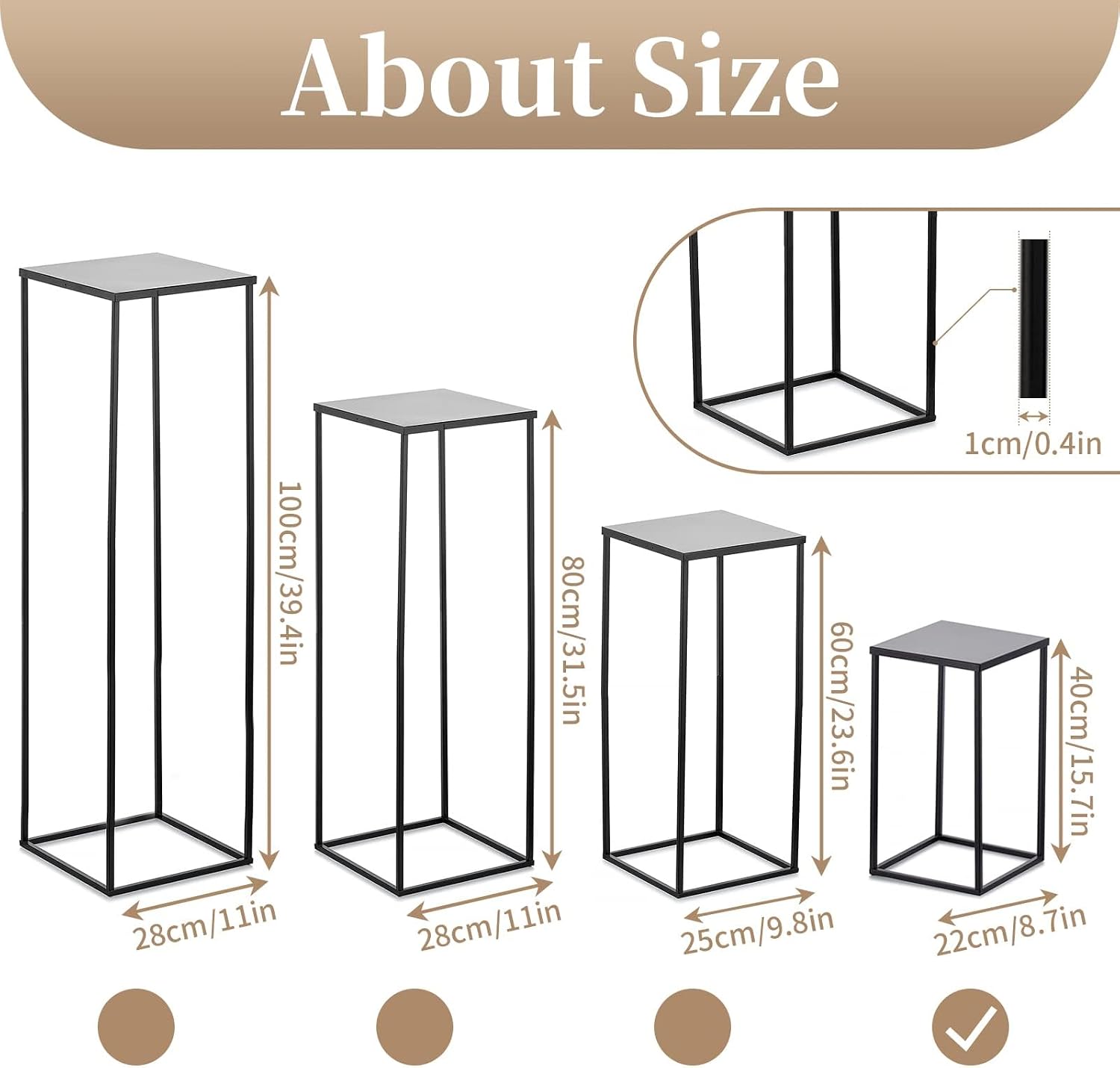 Sziqiqi Wedding Centerpieces Vase for Tables with Plates - 10 Pcs Metal Column Geometric Flower Stand 15.7in Black Flower Display Rack Decorations for T-Stage Reception Party Fiesta Event Home