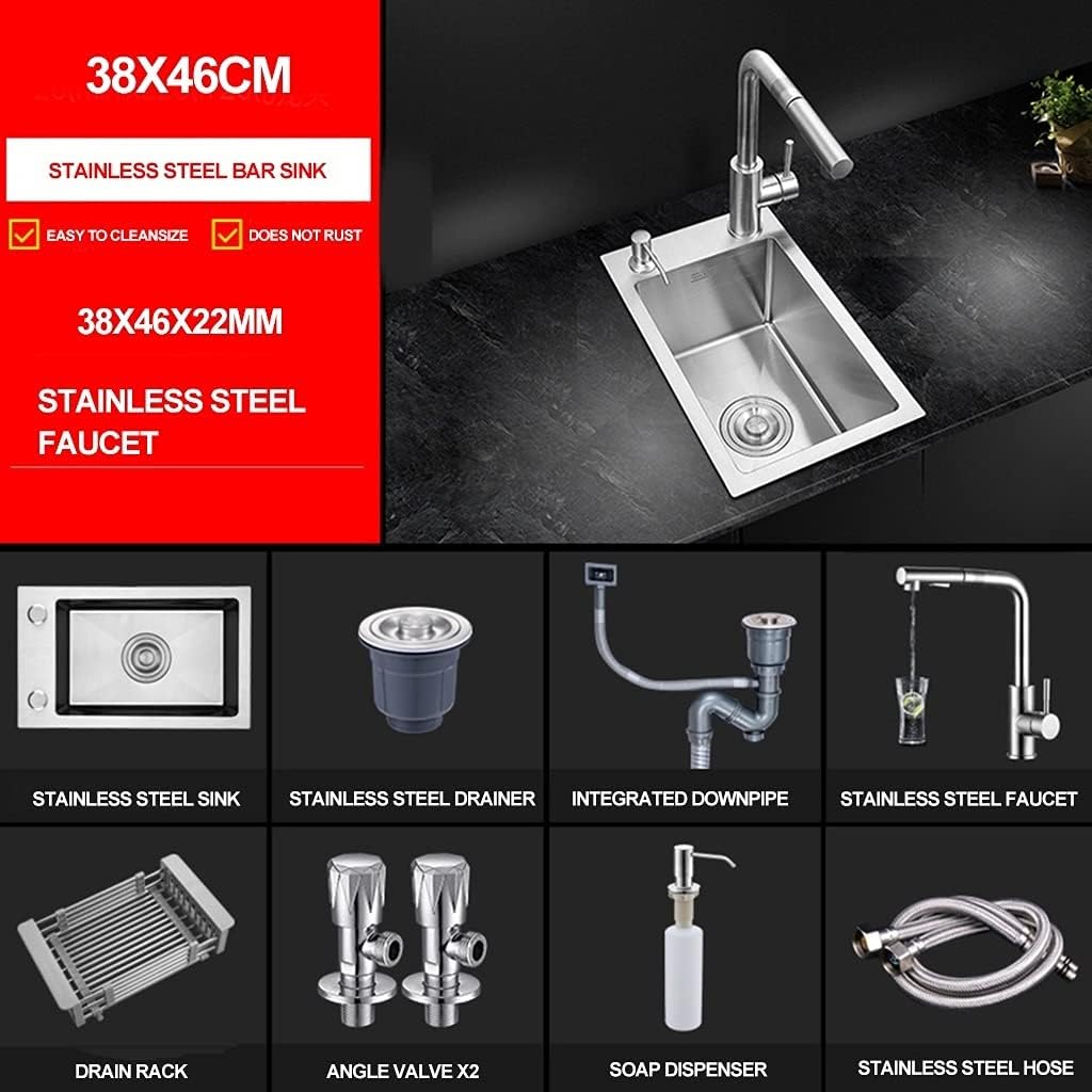 Kitchen Sinks Sink Kitchen Single Bowl Sink Balcony Sink Bar Counter Rectangular Sink with Pull-Out Faucet (38 * 46 * 22Cm