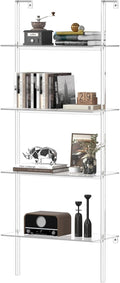 Acrylic Ladder Bookshelf, 4-Tier Clear Wall Mounted Bookshelf with Open Shelves, Multipurpose Bookcase for Living Room, Bathroom, Office, Modern, 11.6' D x 23.4' W x 59.4' H