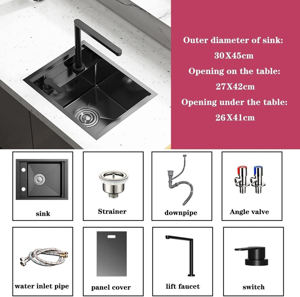 Kitchen Sinks, Single Bowl Rv Hidden Sink Small Single Bowl Sink Built-in Sink Kitchen Pantry Bar Sink Space Saving (30 * 45 * 22Cm