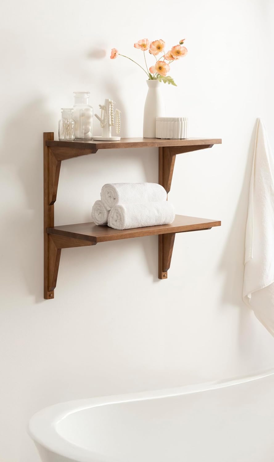 Kate and Laurel Meridien Modern Two-Tier Wooden Shelves, 24 x 12 x 24, Rustic Brown, Stunning Tiered Wall Shelf for Storage and Display as Cute Nursery Shelving or Bedroom Storage