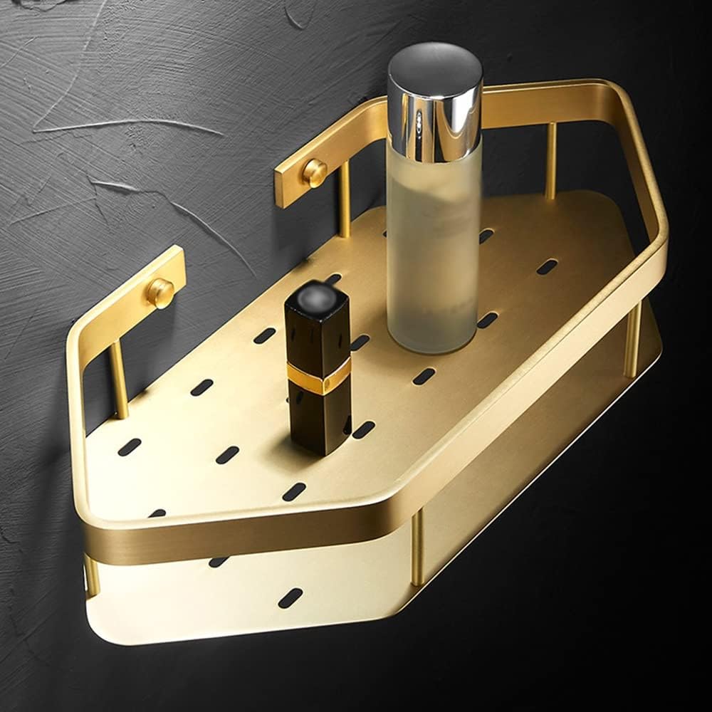 Floating Shelves Shower Caddy Creative Total Brass Brushed Gold Bathroom Corner Shelf Wall Mounted Kitchen Storage Holder Multifunctional Shampoo Shower Gel Seasoning Bottles Holde(1 Tier)
