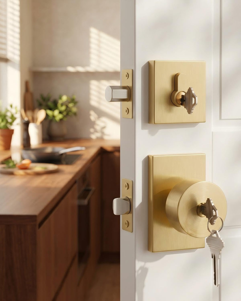 Haidms Gold Exterior Door Knob with Deadbolt, Zinc Alloy Brushed Gold Exterior Door Lock Set, Heavy Duty Brushed Brass Front Door Knob and Deadbolt Set with Lock and Key (3 Pack)