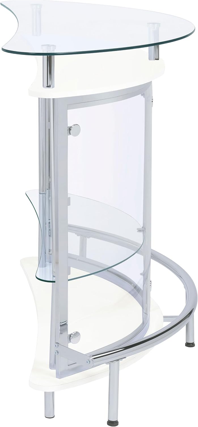 Coaster Home Furnishings Amarillo Glass Top Freestanding Home Bar Cabinet, Modern Liquor Cabinet with 2 Shelves and Wine Glass Rack, White