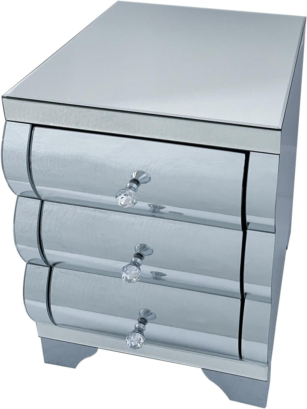 Curved Mirror Nightstand with 3 Drawer Glass Bedside Table for Bedroom Small Spaces End Table for Living Room Fashion Bedroom Furniture