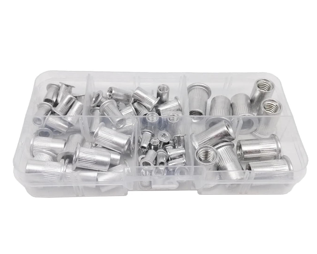 1 Box 70/205/402pcs M3 M4 M5 M6 M8 304 A2-70 Stainless Steel Carbon Steel Aluminum Flat Head Rivet Nut Rivnut Set Assortment Kit(Mix Material 402pcs)