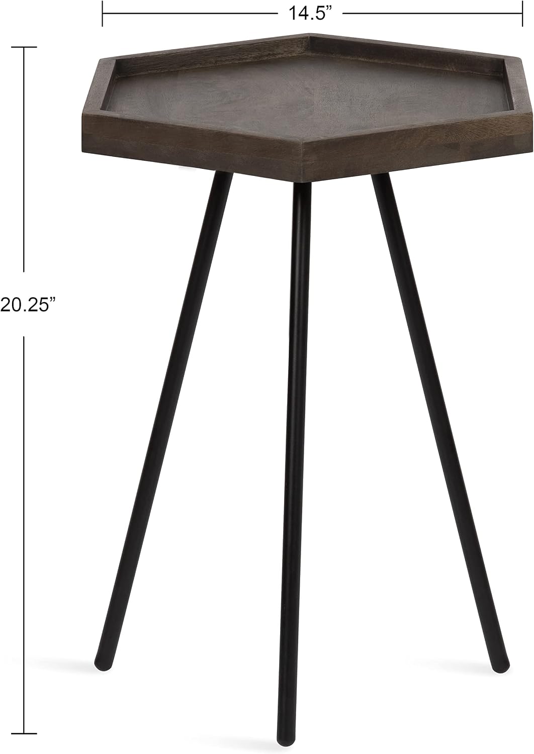 Kate and Laurel Kashvi Modern Side Table; 17 x 15 x 20; Graywash; Decorative Farmhouse Hexagon Bedroom Nightstand Table for Storage and Display